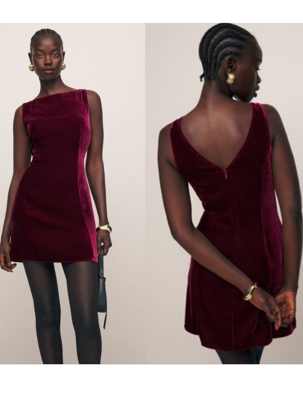 Reformation Brisbane Burgundy Velvet Mini Dress Chianti
